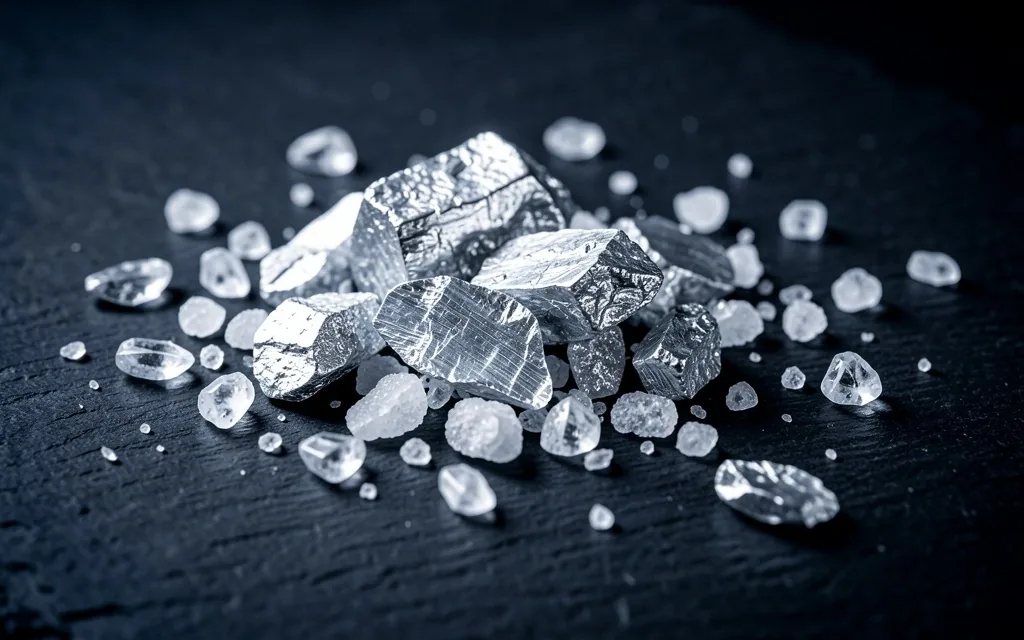 Magnesium crystals on a dark surface