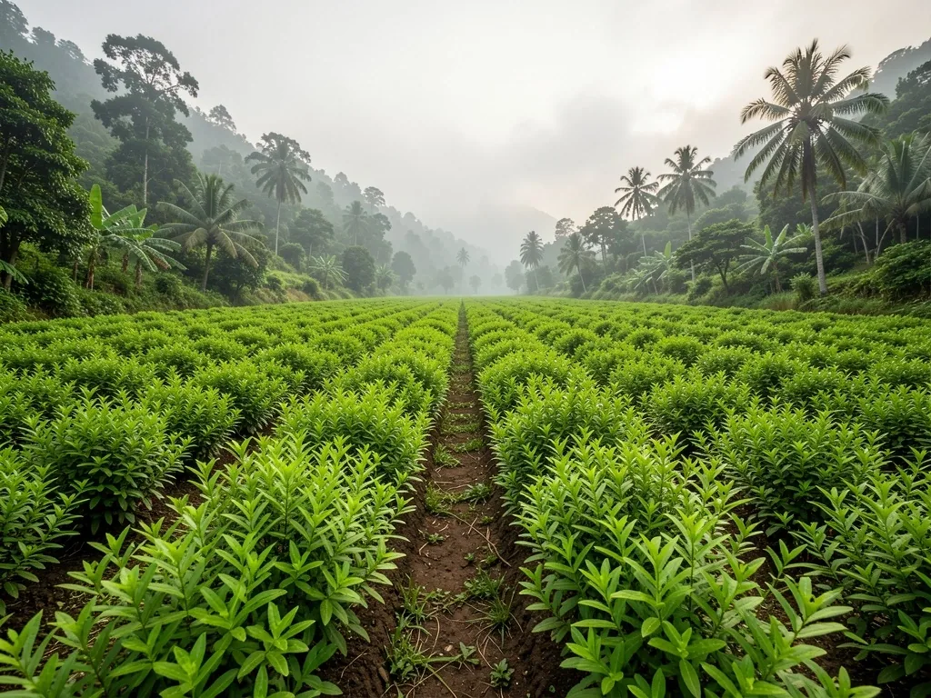 Tropical botanical garden with medicinal plants